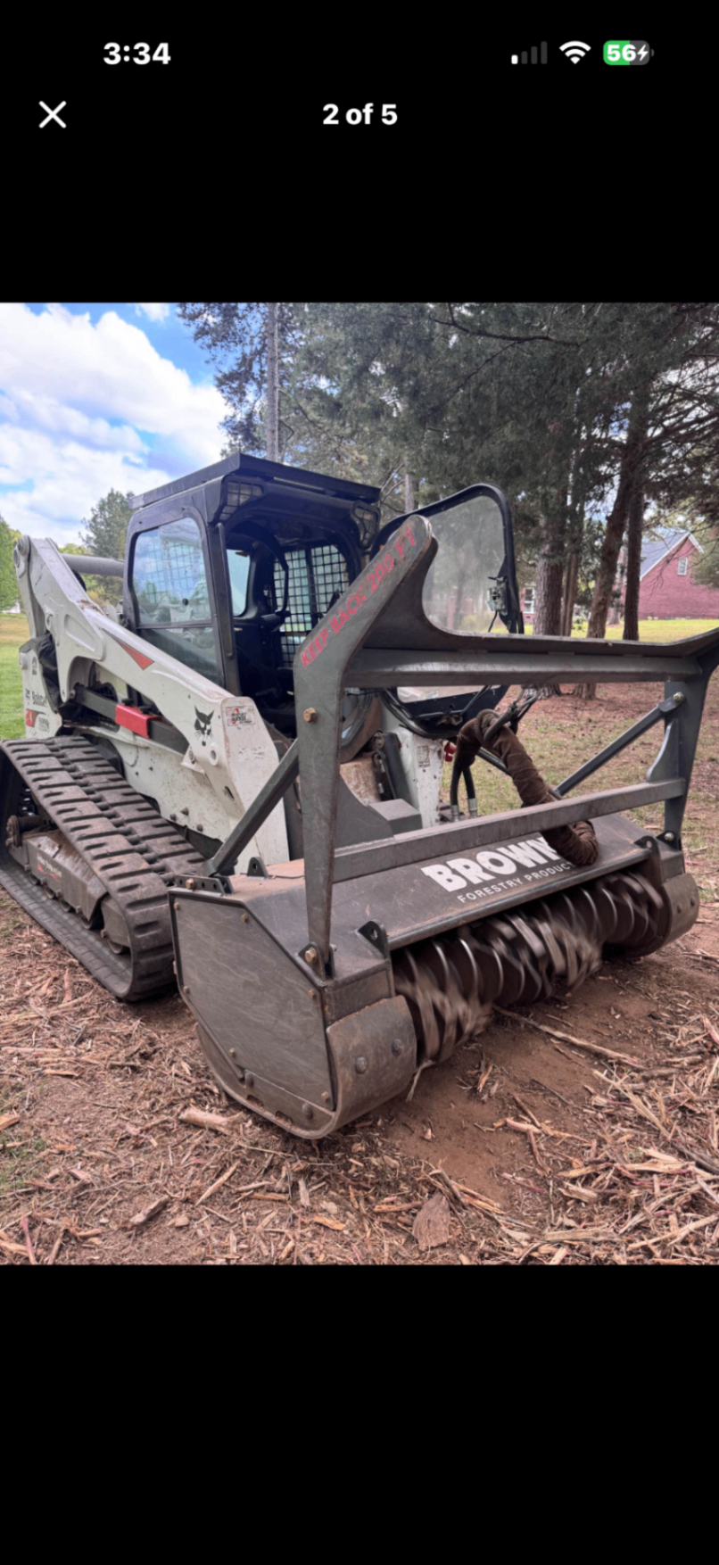 Bobcat T595 with Brown forestry mulcher attachment