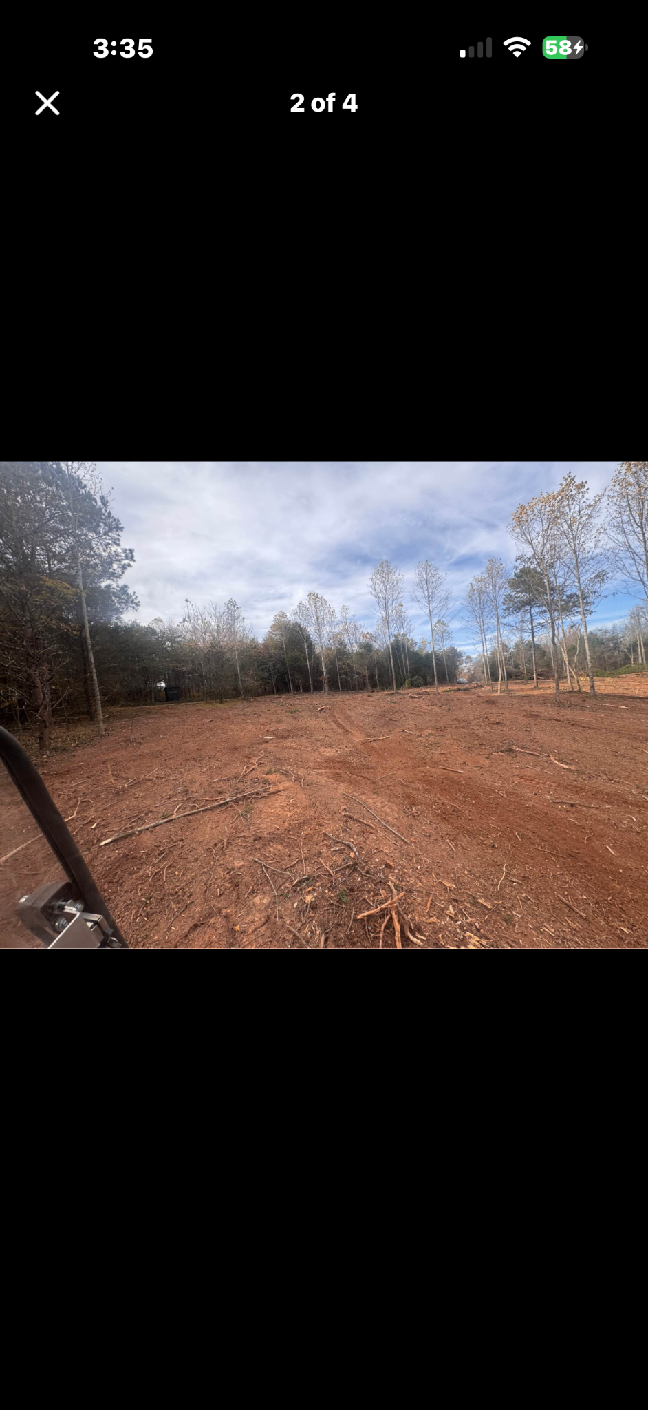 Cleared land from equipment cab view — North Carolina